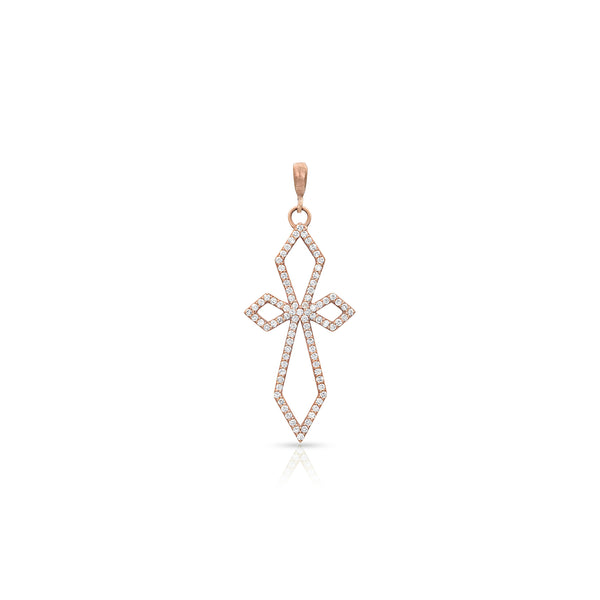 Dominique Cohen delicate deco cross enhancer, hinged bail, in white diamonds and 18k rose gold <span class='visuallyhidden'>Call, text 323-404-2959 for shopping help.</span>